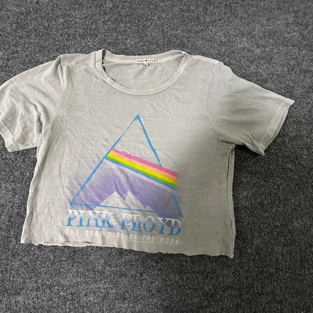 Junk Food T-Shirt Womens Size M Gray Pink Floyd Dark Side Moon Graphic Crop Top